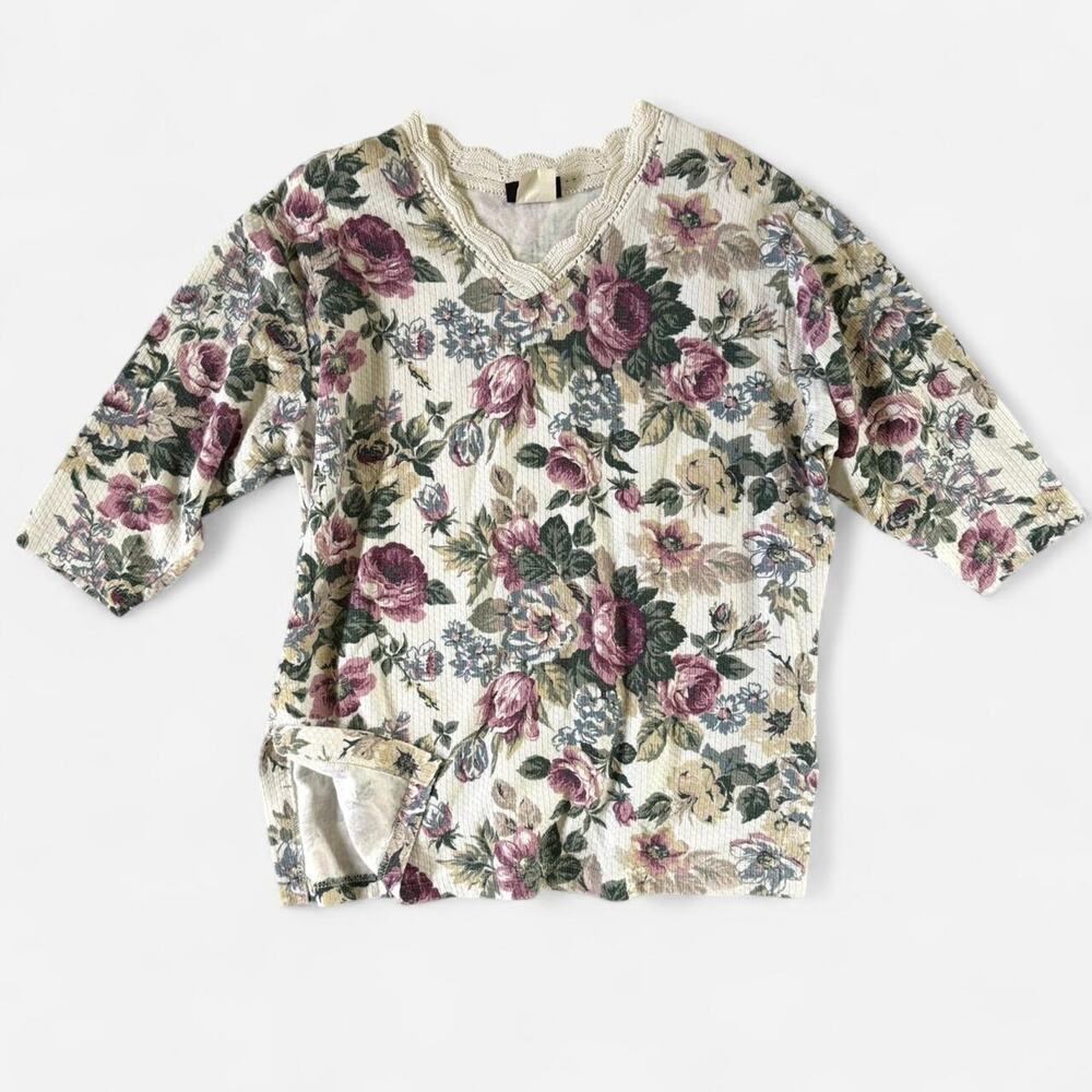 Vintage floral v neck sweater